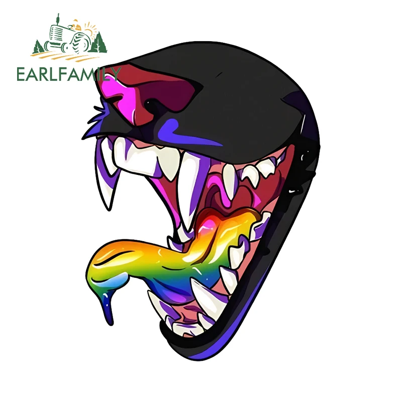 EARLFAMILY 13cm x 9.7cm Furry Colorful Mouth Car Sticker Funny Sharp Teeth Camper Caravan Decal Creative Graphics Laptop Decor