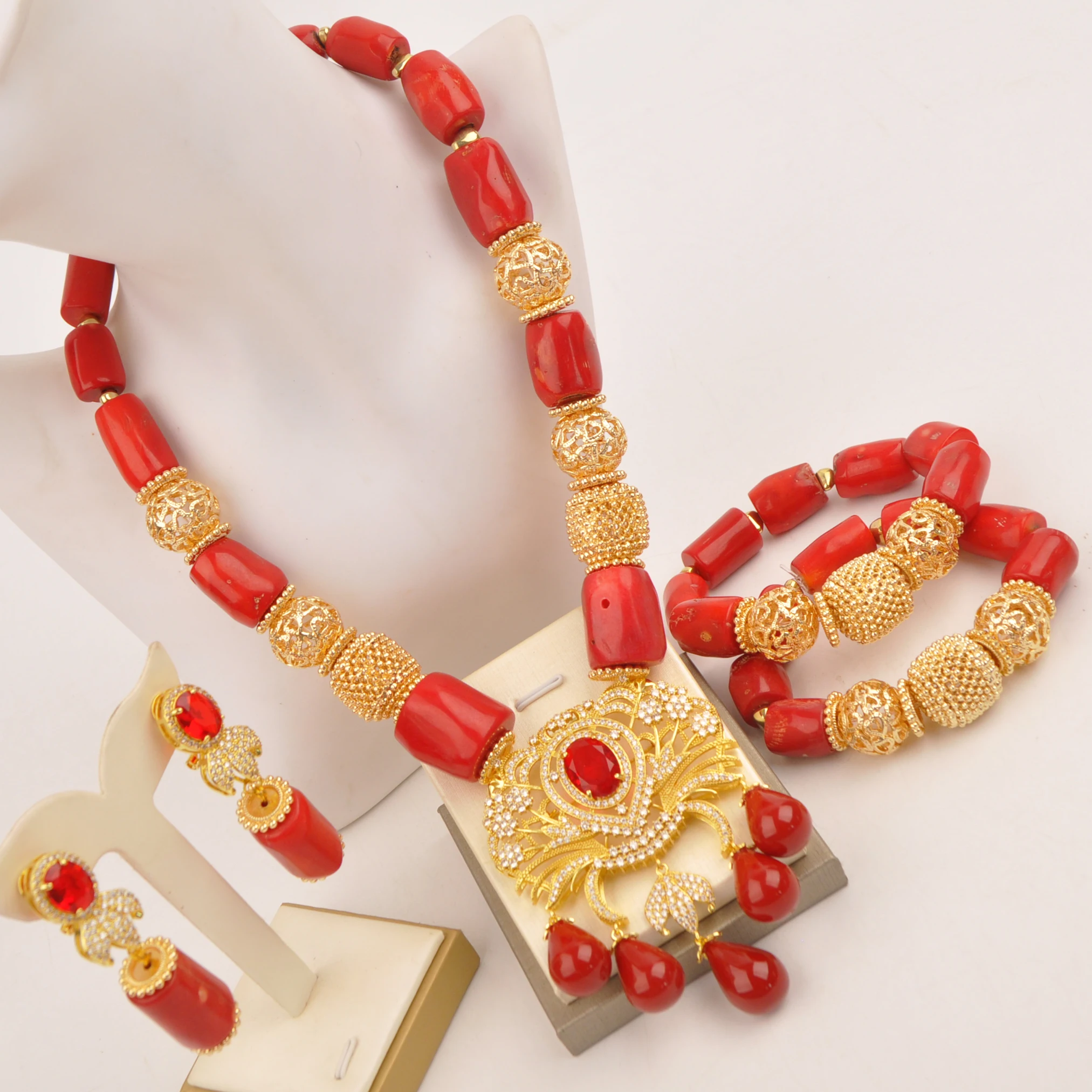 

Nigerian Traditonal Wedding Coral Necklace African Bridal Jewelry Sets New