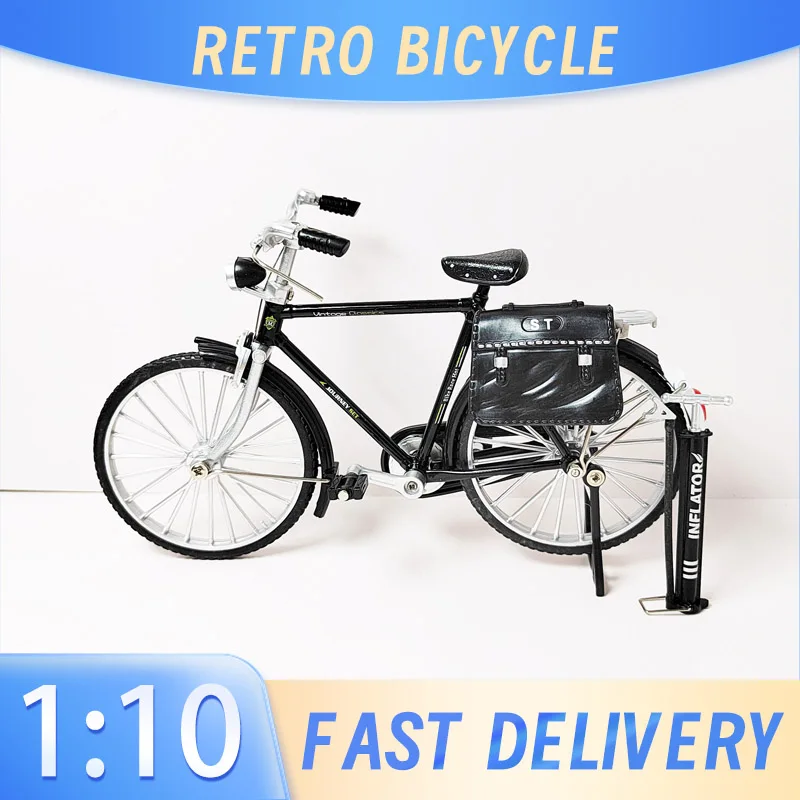 1:10 Retro Model Bicycle Alloy Diecast Metal Mini Finger Bike With Inflation Pump Simulation Collection Gift Children Toy Boy