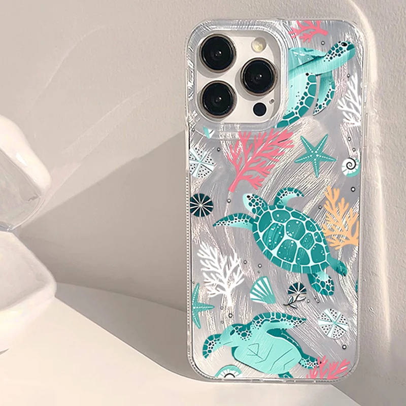 Silk texture Teal ocean Animal Summer Phone Case For Xiaomi Redmi Note 14 Pro 13 12 11 10 Pro 5G 13 14C Plus Hard IMD PC Cover view 4