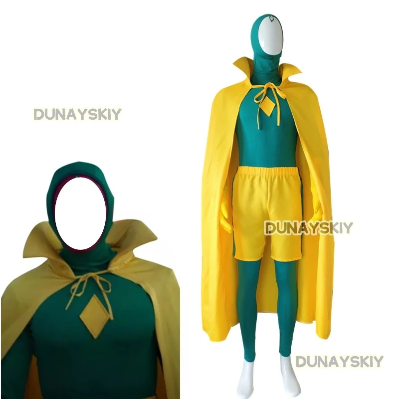 

Взрослый мужской костюм Vision, косплей, плащ Wandaaa Vision, комбинезон на Хэллоуин, карнавальный наряд, боевой костюм