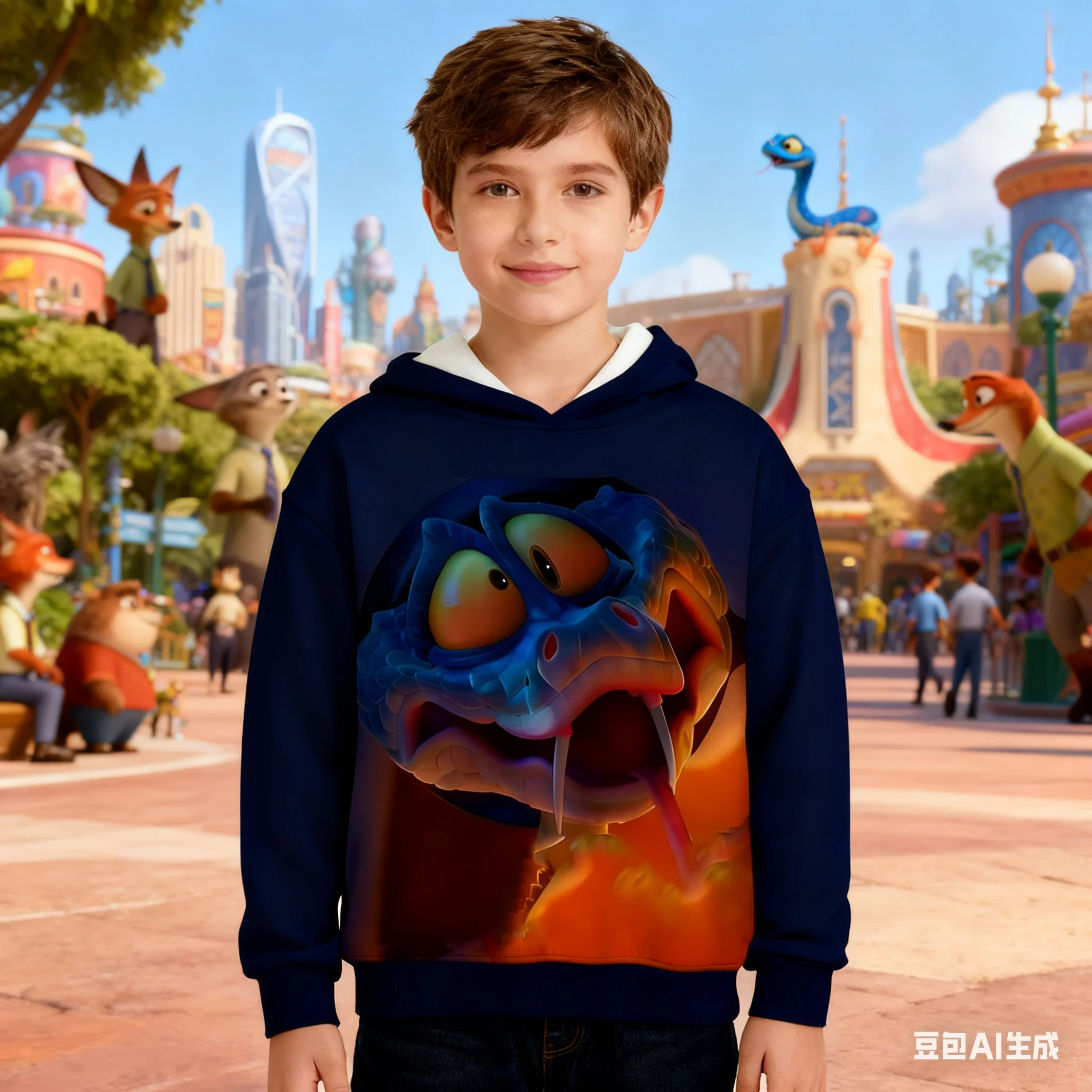 

Детская толстовка с принтом Disney Zootopia 2, мультяшный дизайн Gary Snake, теплая одежда для дома и уличный топ на зиму