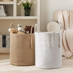 58L Large Laundry Basket Cotton Rope Laundry Hamper Durable Dirty Clothes Storage Basket Laundry Bin for Blanket Bedroom