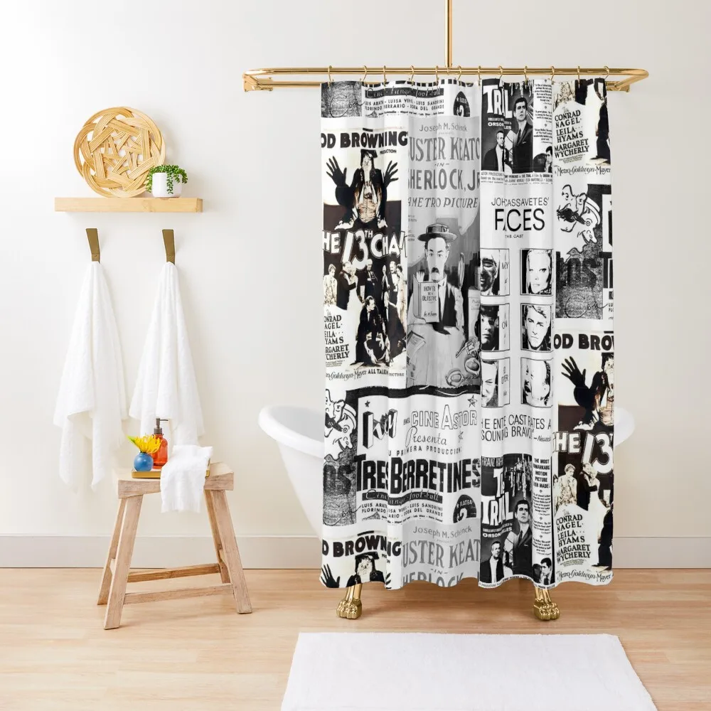 

Vintage Movies Black & White Montage #8 Shower Curtain Anime Shower Waterproof Bathroom Shower Curtain
