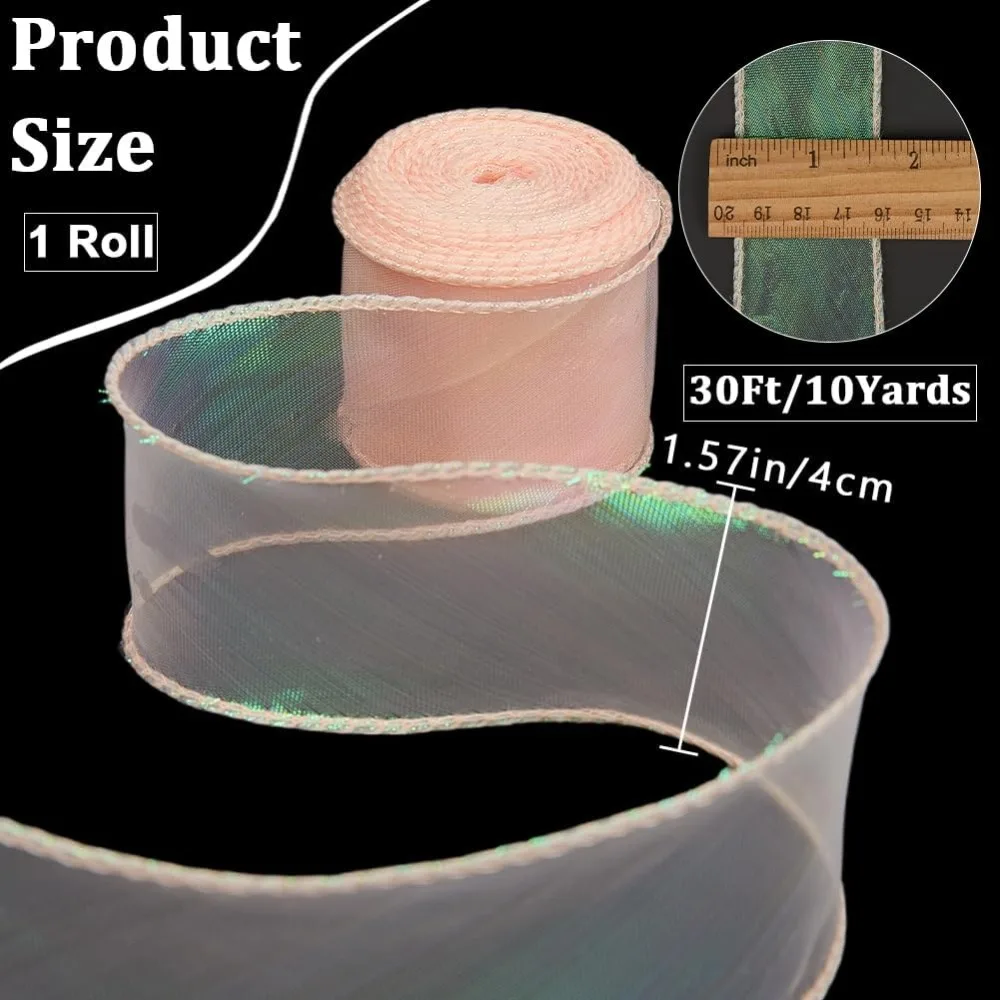 10 Yards Polyester Iridescent Lace Ribbon for Gift Wrapping Pink 1-5/8 inch(40mm)