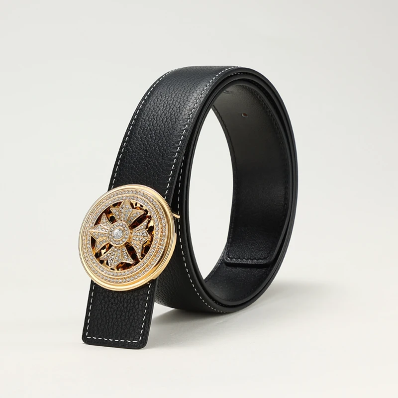 DIMY 2026 new men's lychee patterned top layer cowhide replaceable buckle handmade waist belt