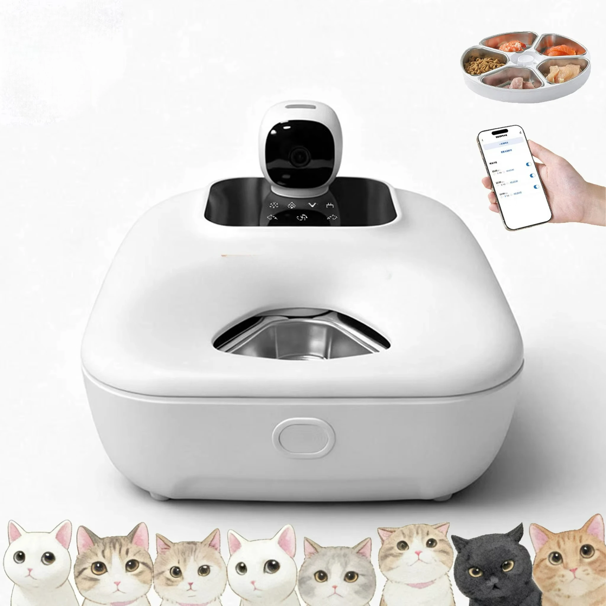 

Custom Logo Pet Feeder Semiconductor Cooling Wet Food Dispenser with HD Camera Monitoring APP Control Wet Feeder for Cat