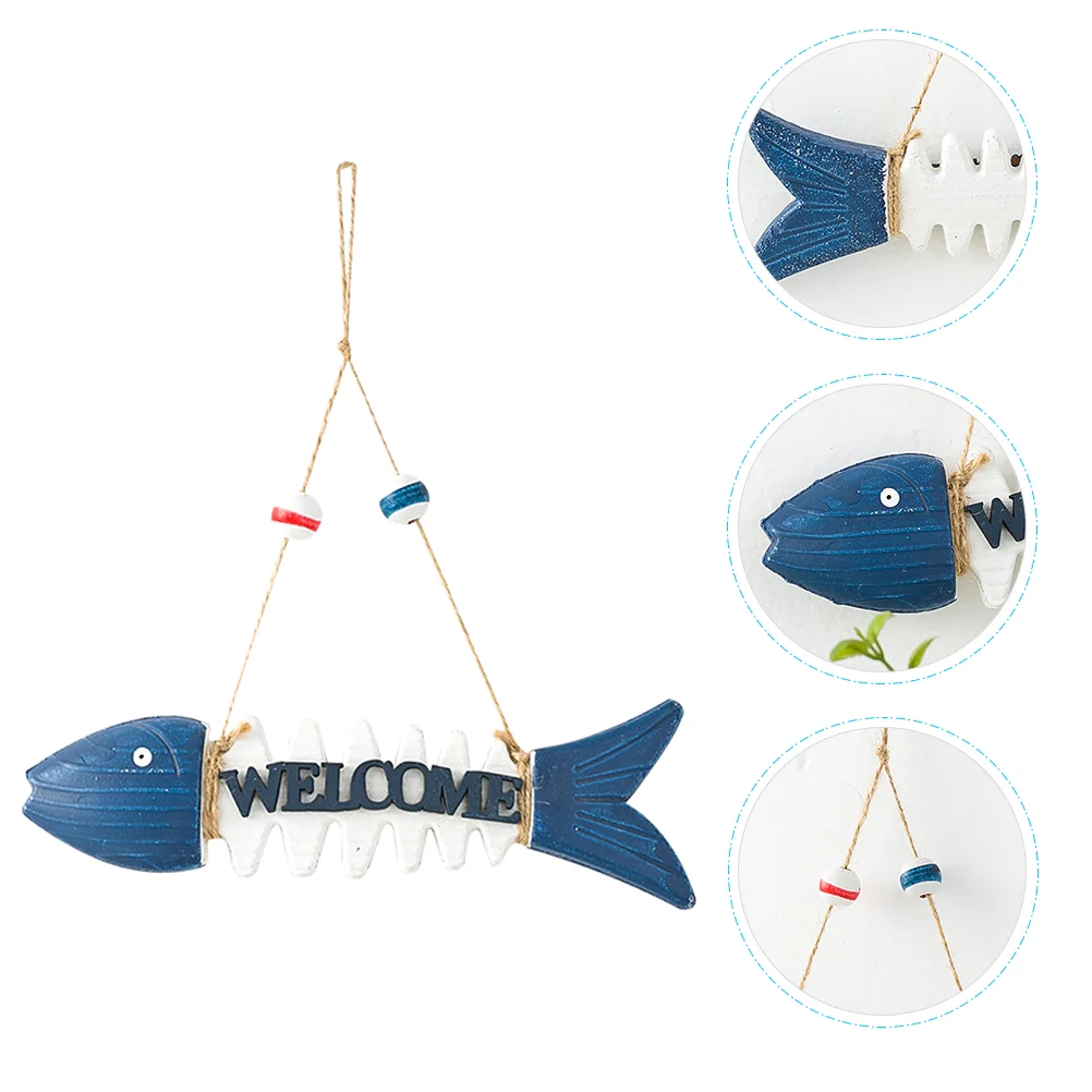 Decorative Welcome Sign Decoration Mediterranean Wall Blue Wood Clothes Hanging Rack