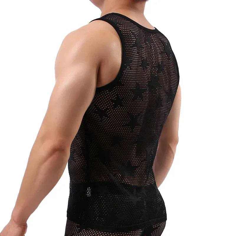 Men Vest Undershirt Mesh Shirt See Through Sheer Sleeveless Men's Tank Top Sexy Transparent Shirt Breathable Tank