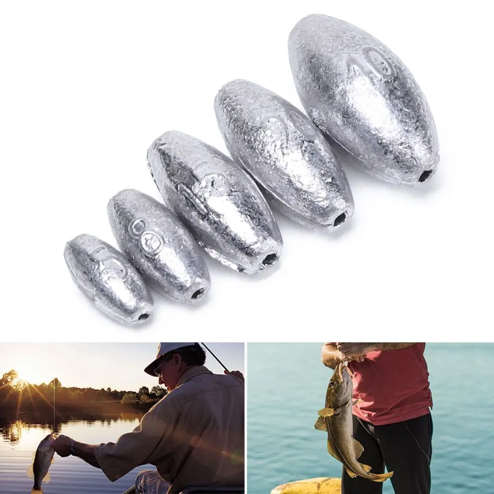 5pcs 3g/5g/8g/10g/15g/20g/30g/40g Round Shot Line Sinkers Weights Sinker Olive Shaped  Hook Connector Fishing Lead fall