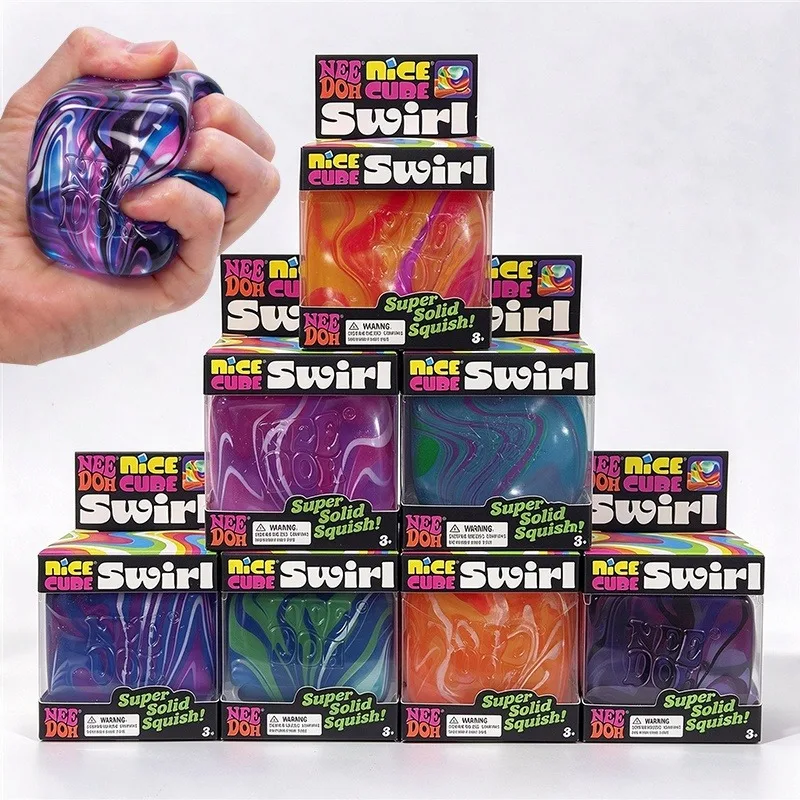 Needoh Nice Cube Swirl Swirled Marble Stress Relief Toy Maltose Slow Rebound Hand Squeeze Fidget Toy For Sensory Calming Mood