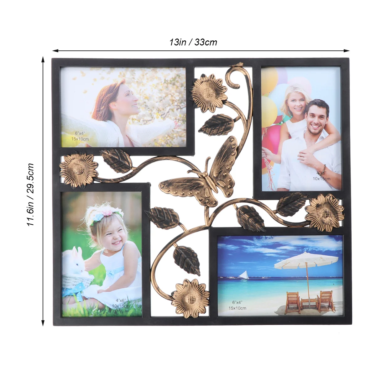 4 Opening Wall Hanging Photo Frames Vintage Black Mould Proof Damp Proof 3D Hollow Out Design Easy Install Family Picture Frame