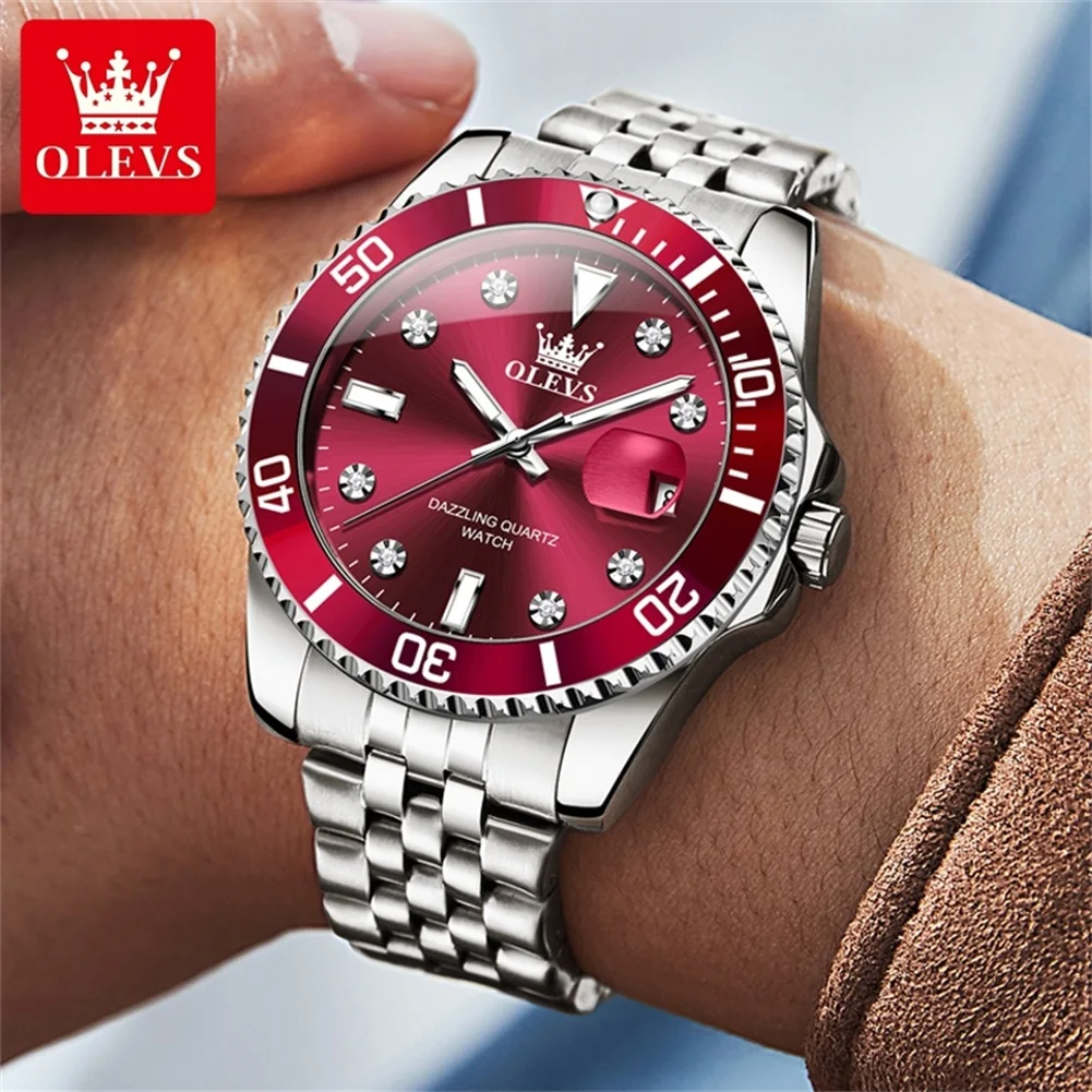 OLEVS Men\'s Watches High Quality Diamond Scale Stainless steel Waterproof Diving Series Quartz Watch for Men Date Hand Clock NEW