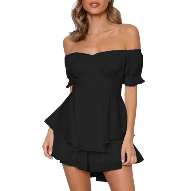 New Fashion Women Short Jumpsuit, Short Sleeve Off-shoulder Solid Summer Playsuit for Party Club