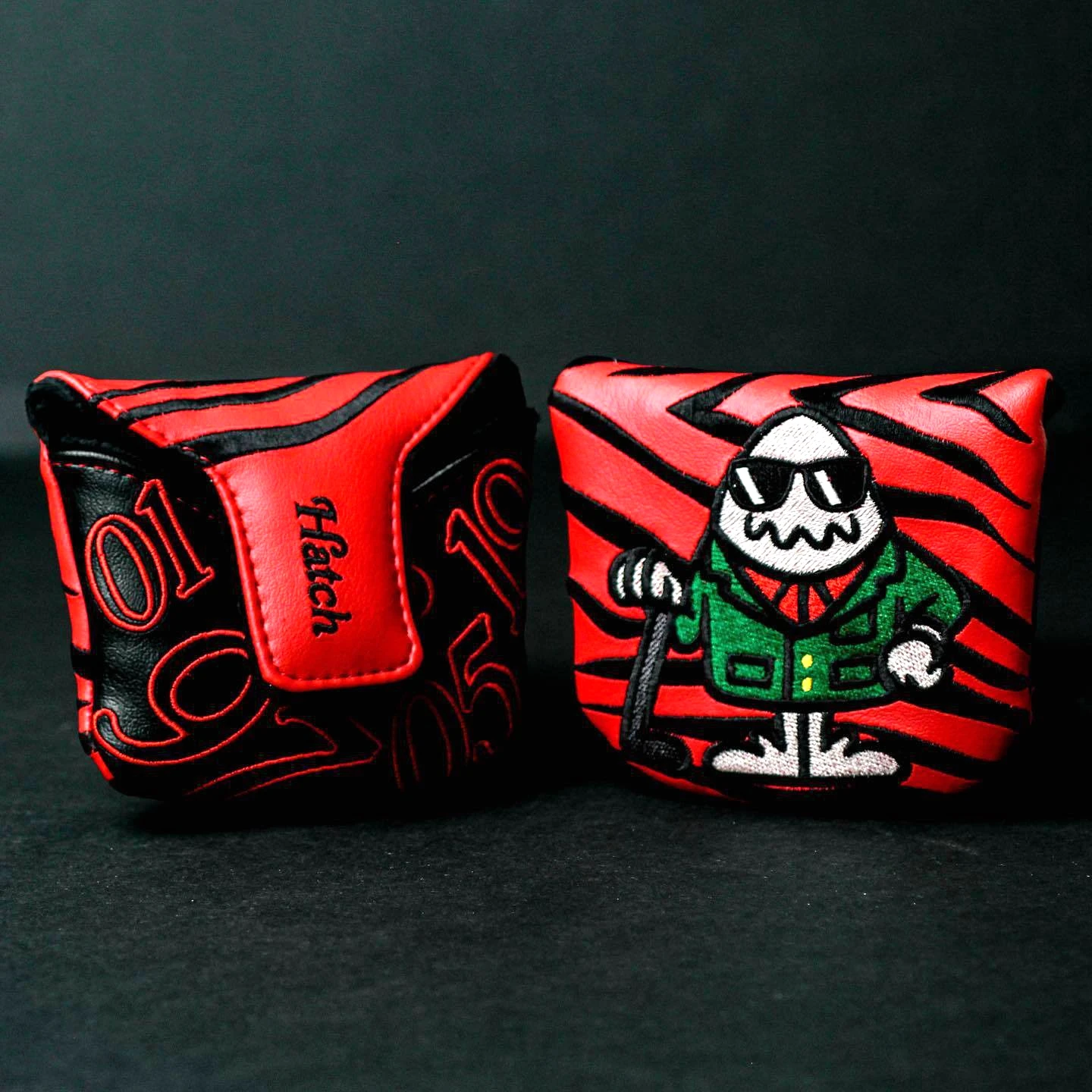 غطاء رأس مضرب الجولف مع إغلاق مغناطيسي جلدي مقاوم للماء مربع الزاوية اليمنى غطاء رأس مضرب نمط أحمر #4