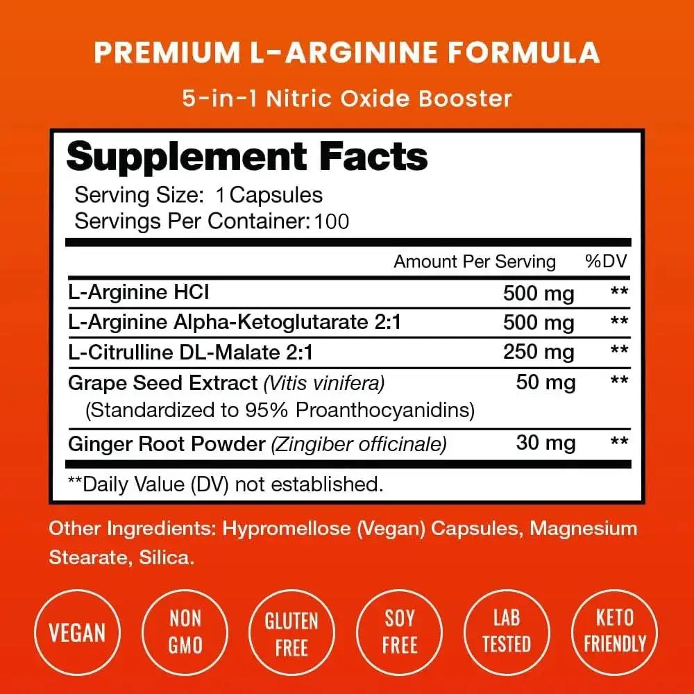 Super L-arginine of nitric oxide supplement, which can promote muscle growth, blood supply, and provide energy