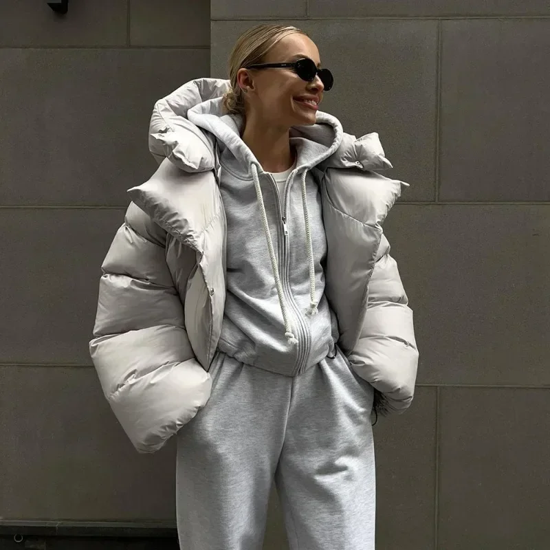 

Winter Thick Parka Coat Long Sleeve Padded Jacket Women's Warm Zipper Casual Jacket Hooded Pocket Padded Jacket Women