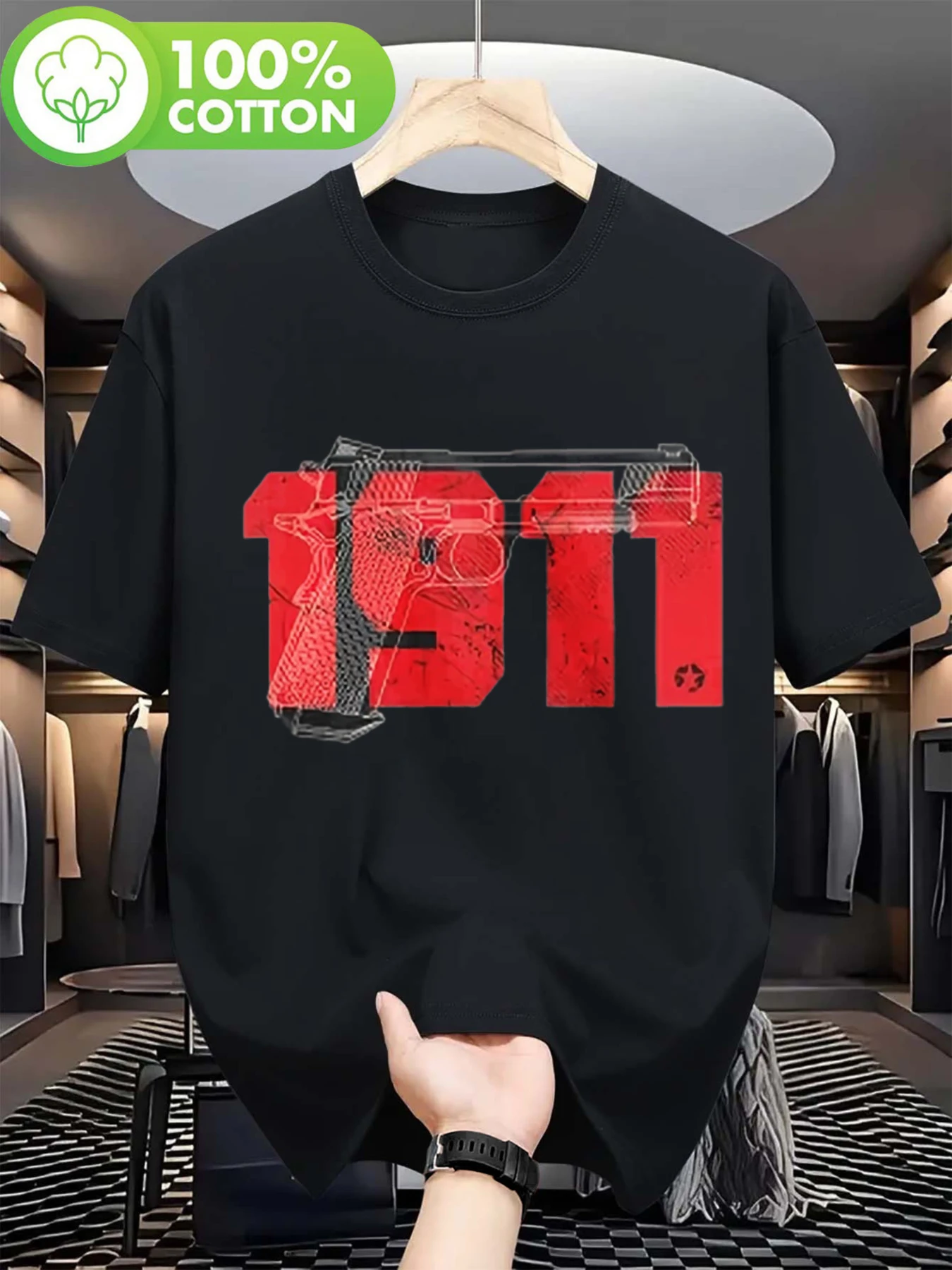 Kimber 1911 T-shirt, 180G solid color fabric single-sided print crew neck short sleeve unisex streetwear shirt  graphic t shirts