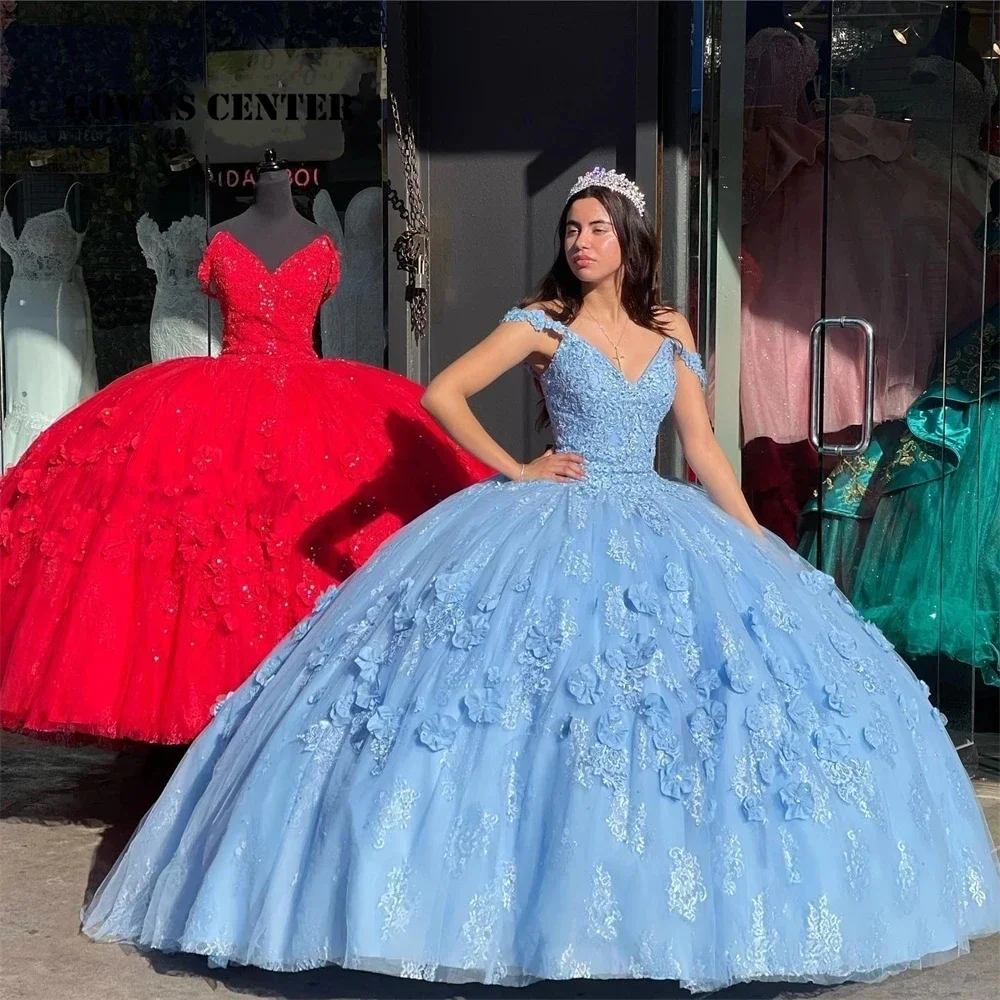 Vestidos De quinceañera azules claros únicos, vestido De baile, flores 3D, Vestidos De encaje, Vestidos De princesa para 15 años, Vestidos formales para fiesta De cumpleaños y graduación