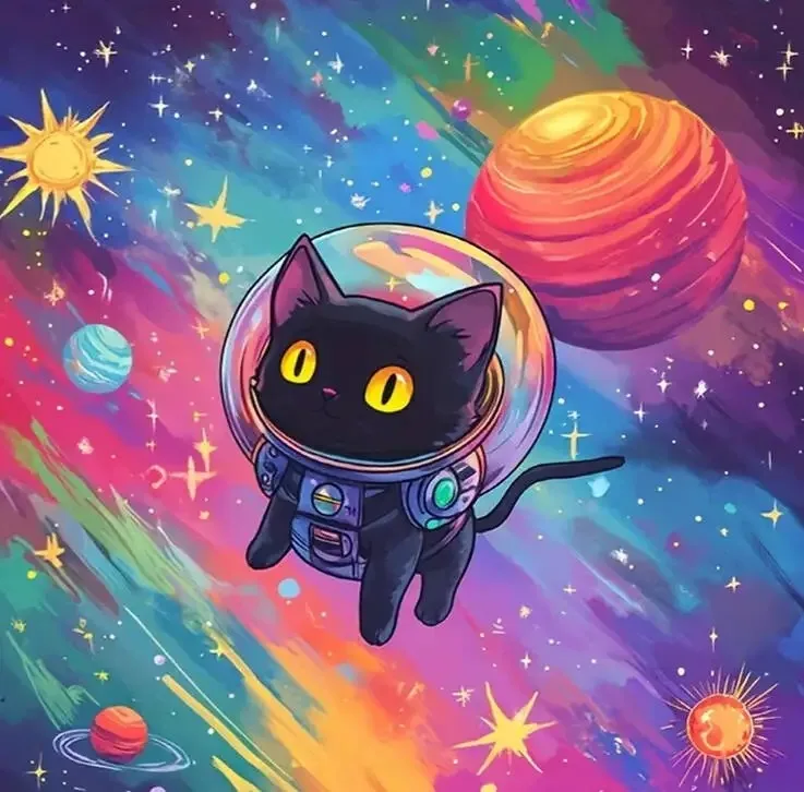 Acrylfarbe nach Zahlen, Katze, Tier, buntes digitales Ölgemälde nach Zahlen, Planet, Fantasie, handgefertigt, Hobby, Heimdekoration