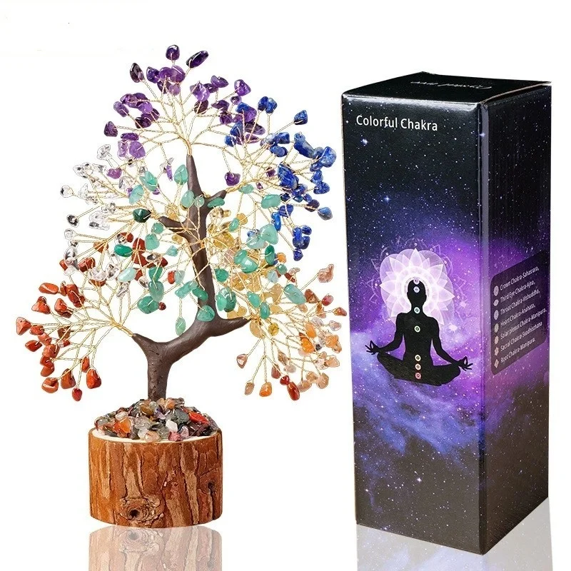 

1pc Natural Crystal Fortune Chakra Tree Tree of Life Wooden Base Christmas Tree Home Decoration Desktop Ornament Christmas Gift