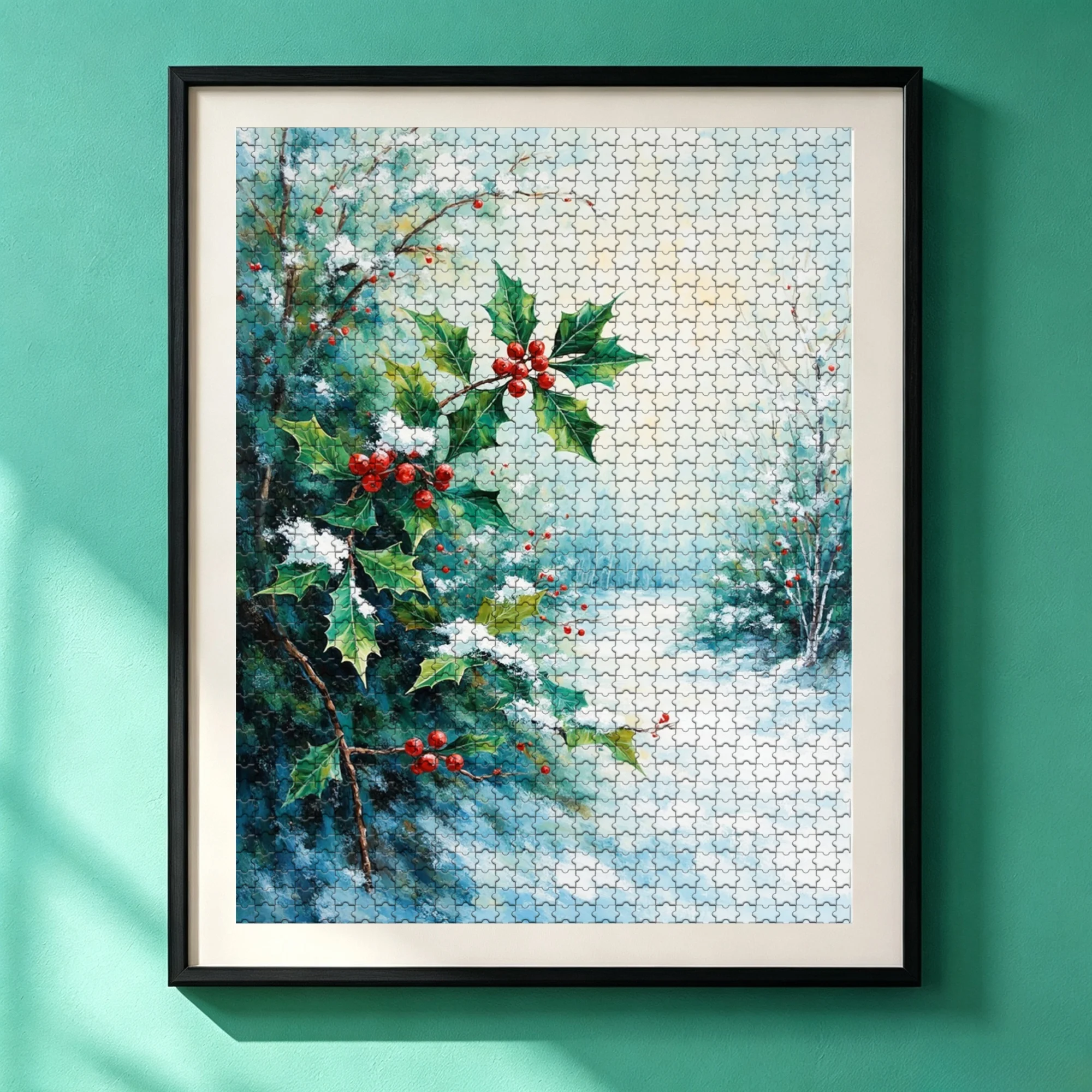 Winter Holly Berries Snowy Branch 300/500/1000 Piece Wooden Jigsaw Puzzle for Adults, Wood Puzzle Game, Brain Teaser Family Board Game, Home Entertainment Gift