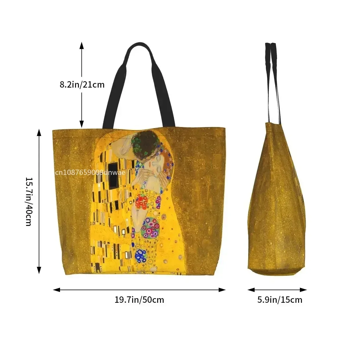 The Kiss By Gustav Klimt Grocery Shopping Bag Print Canvas Shopper Tote Shoulder  Big Capacity Portable Symbolism Art Handbag