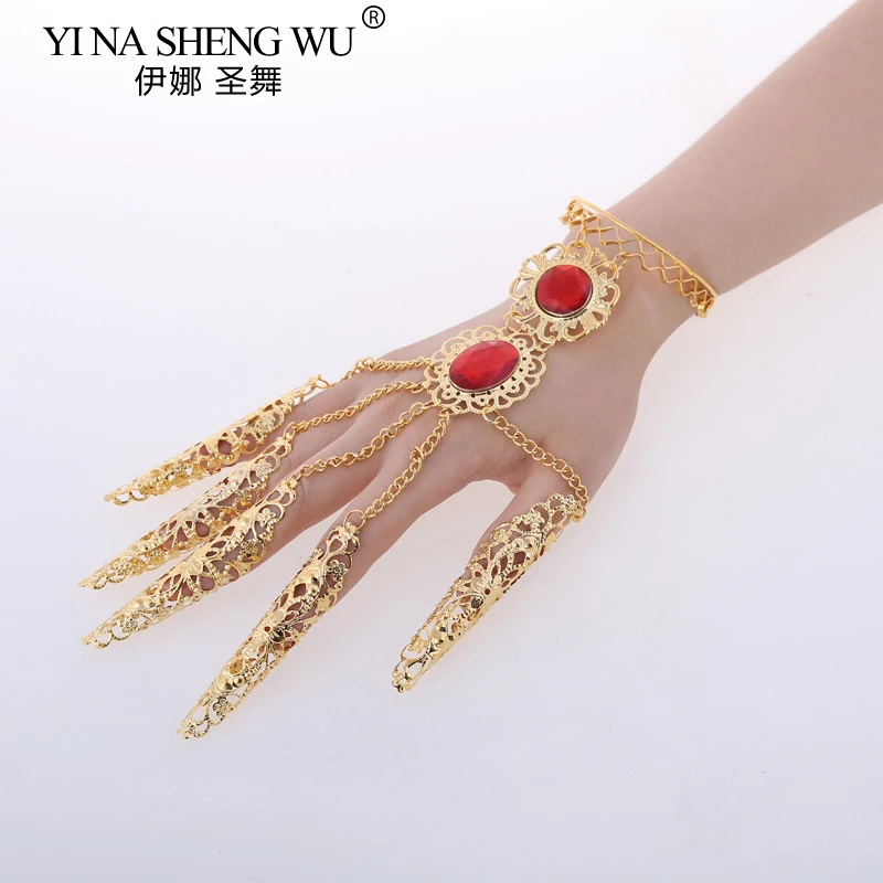 Personality Belly Dance Nail Cover Dance Props Indian Thai Golden Long Finger Nail Jewelry for Woman Party Dancing Accessories