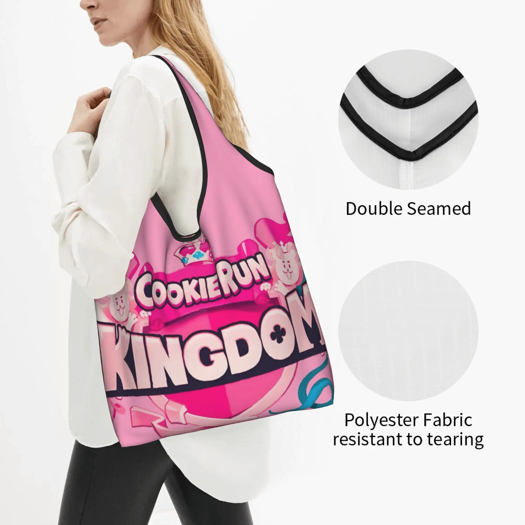 Cookie Run Kingdom Game  Cartoon  Groceries Shopping Bag Funny Shopper Tote Shoulder Bags Big Capacity Portable Anime  Handbag