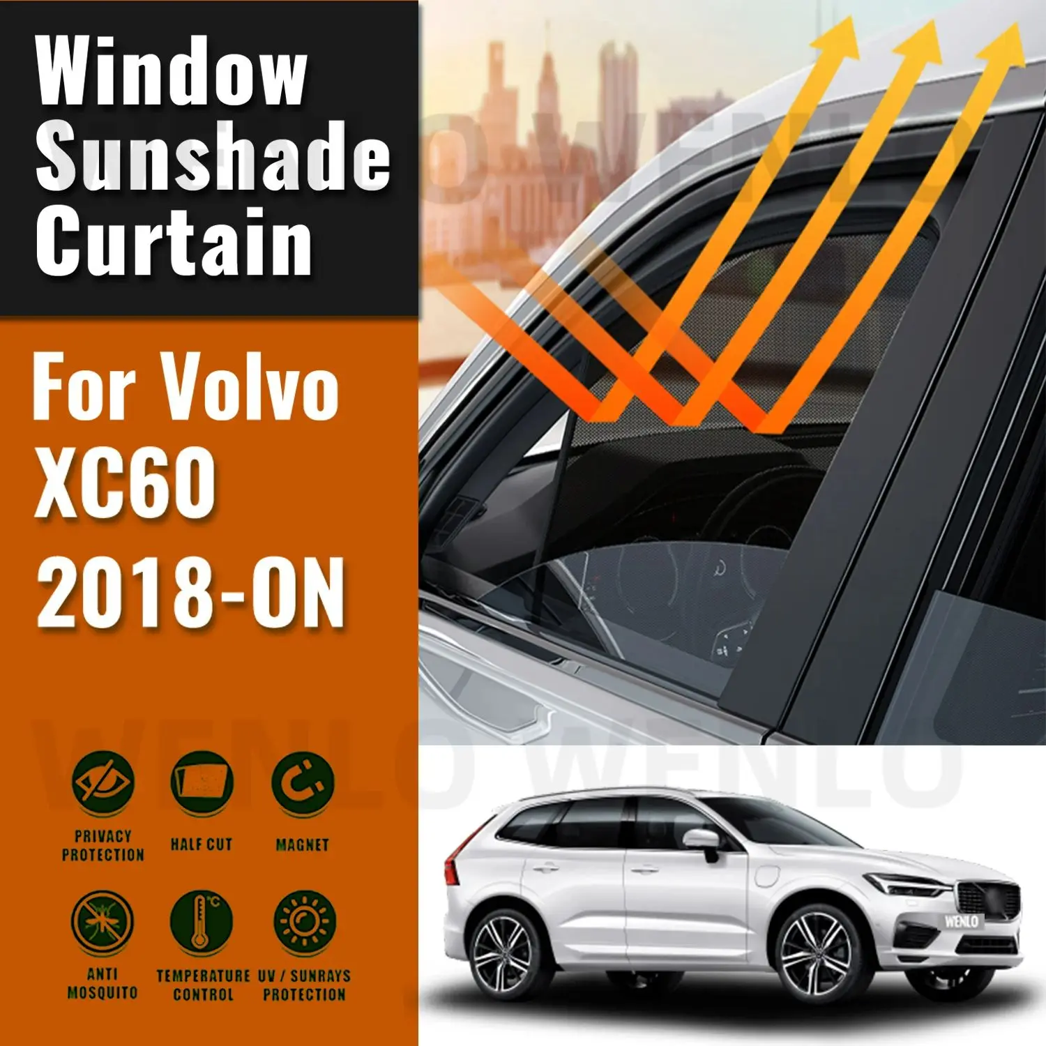 

For Volvo XC60 2024 2023 2022 2021-2018 Magnetic Car Sunshade Shield Front Windshield Frame Curtain Rear Side Window Sun Shades