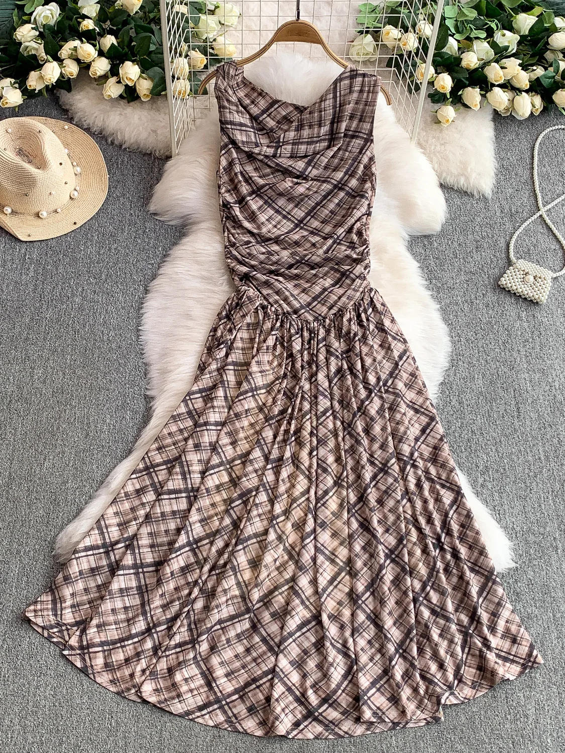 Robe d'été pour femmes, ligne a, taille haute, plissée, amincissante, jupe mi-longue, longueur au sol, Dr