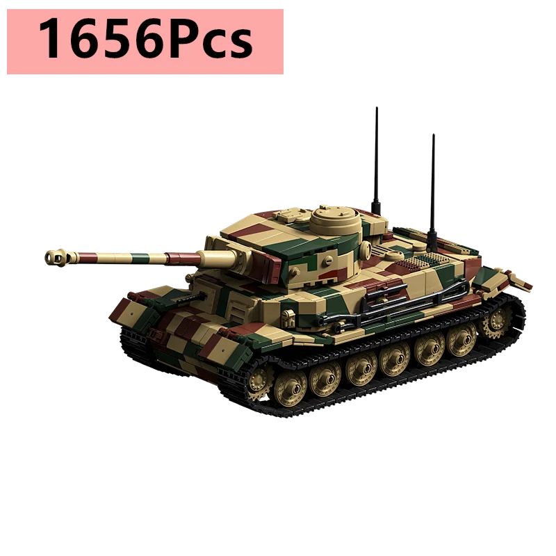 1656-teiliger Bausatz Weltkriegs-Armee Militär-Soldaten Panzerkampfwagen VI Tiger (P) Tiger Panzer Bausteine Modell DIY Montage-Spielzeug