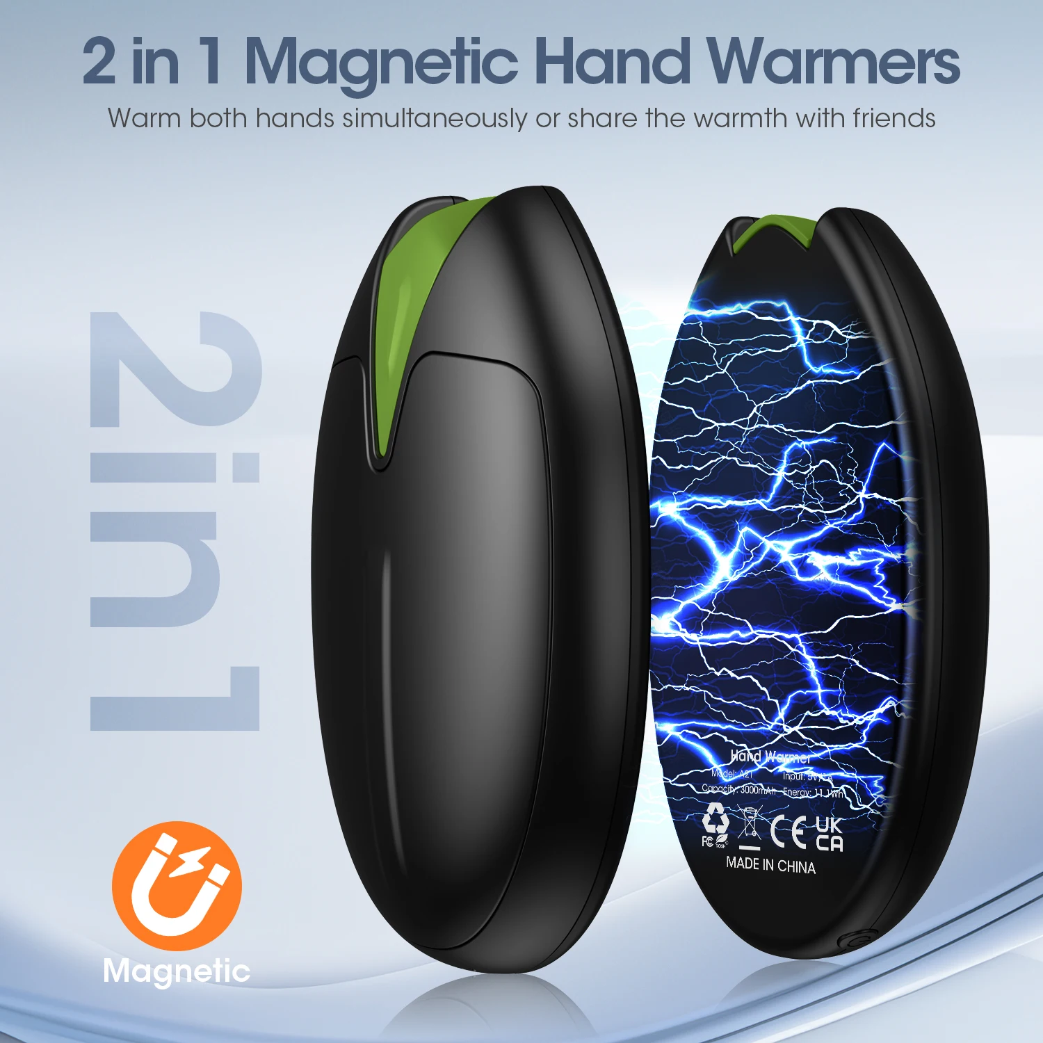 Hand Warmers Rechargeable, 2 Pack, 6000mAh Magnetic Electric Handwarmers, 20Hrs Long Heating USB Pocket Hand Warmers Gifts