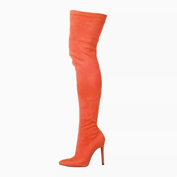 Sexy Stretch Suede 10cm High Heels Thigh Boots Pointed Toe Candy Suede Over The Knee Boots Woman Elastic Booties view 6