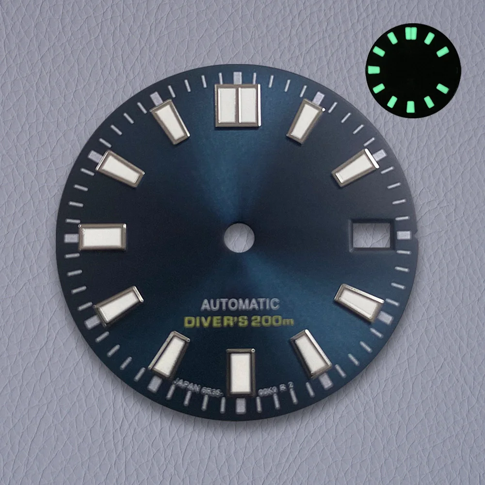28.5mm S Logo Dial NH35 Sunburst Diver's Dial Fit NH35/NH36/4R/7S Movement Strong C3 Green Luminous Watch Accessories