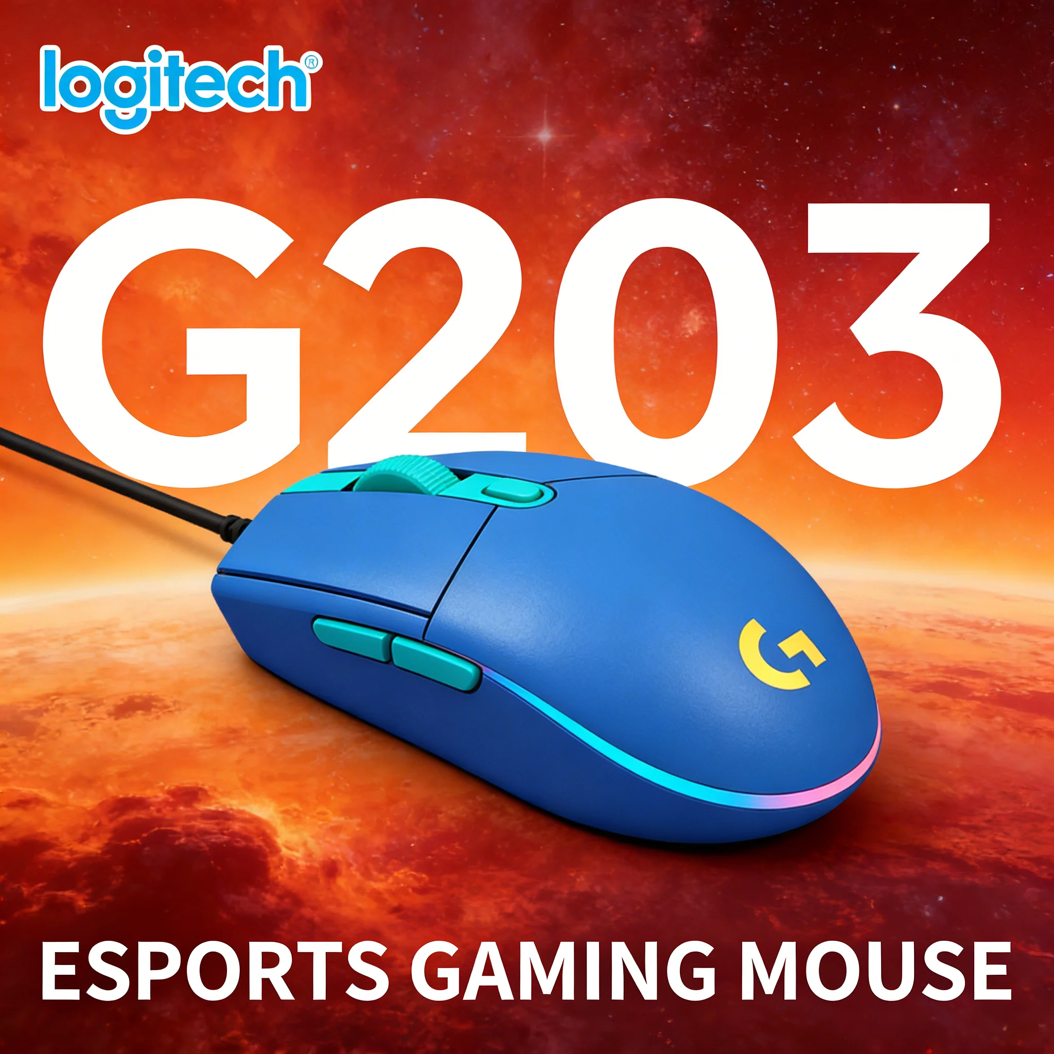 

Механическая игровая проводная мышь Logitech G203 с RGB-подсветкой, подходит для офиса, дома, общего использования, периферийные устройства для FPS-игр