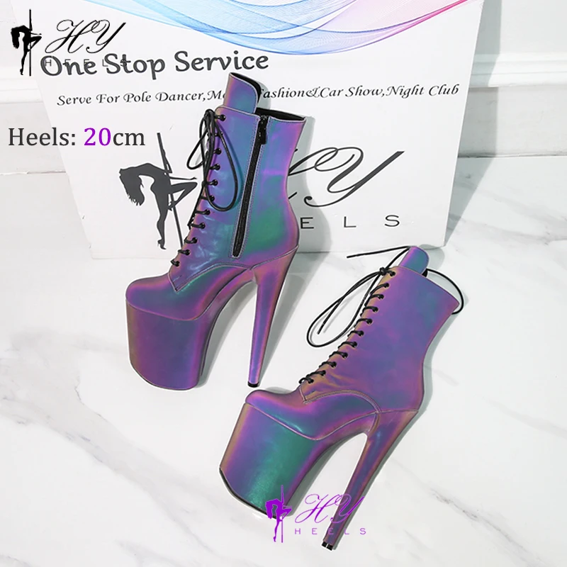 Silver Luminous 20CM/8Inch Exotic Pole Dancing Boots Night light Holographic Reflective Stripper Platform Party High Heels Shoes