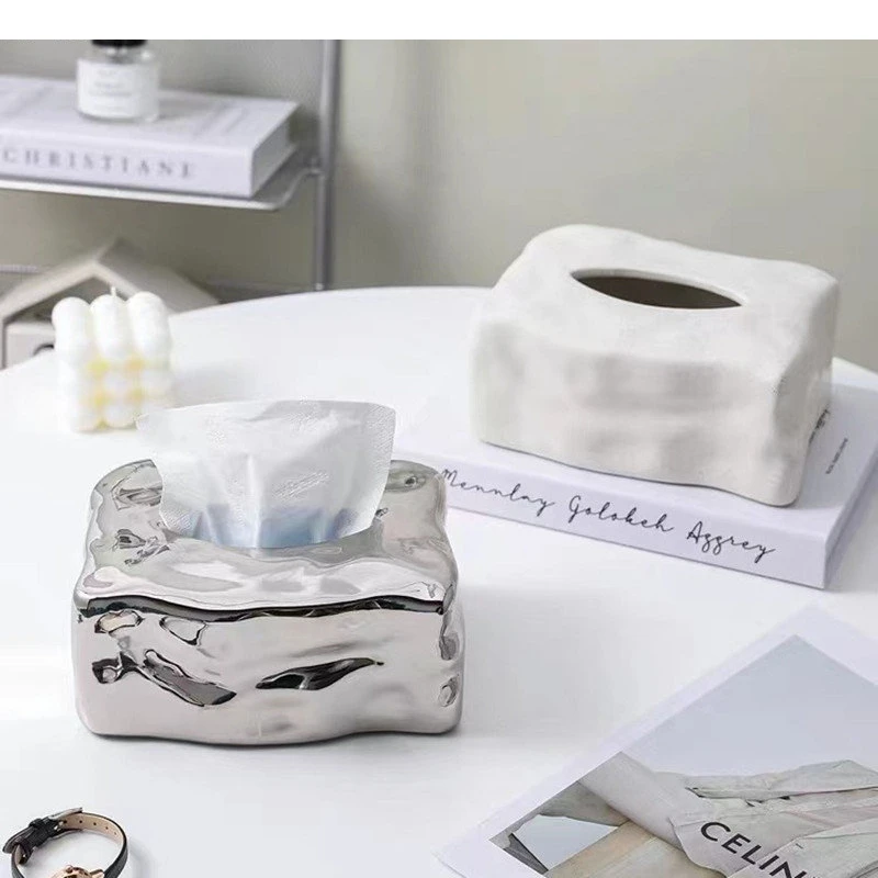 

Luxury Ceramic Tissue Box Ice Design Decorative Handicrafts Nordic Household Living Room Table Napkin Paper