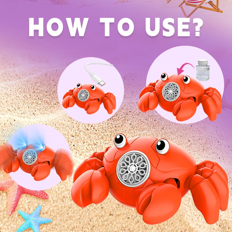 子供用屋外おもちゃ 漫画カニ型シャボン玉マシン 電動おもちゃ 光と音楽付き シャボン玉を吹く パーティー 屋外ゲーム 子供用ギフト ﻿