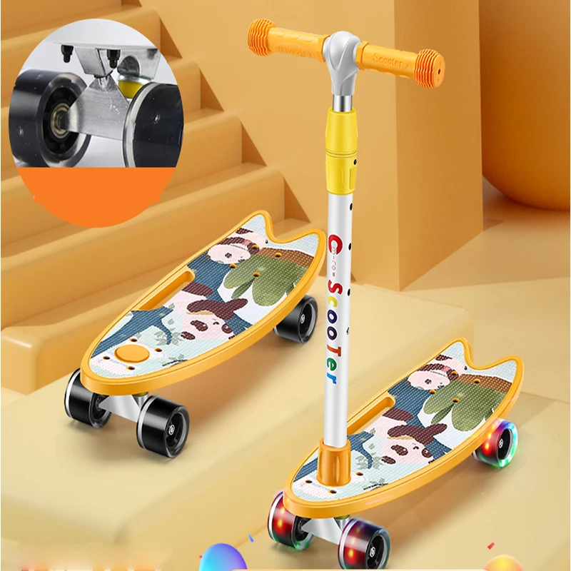 Beginner 4 wheel skateboard children teenagers Detachable handle professional double-warped scooter flash small fish board IE09