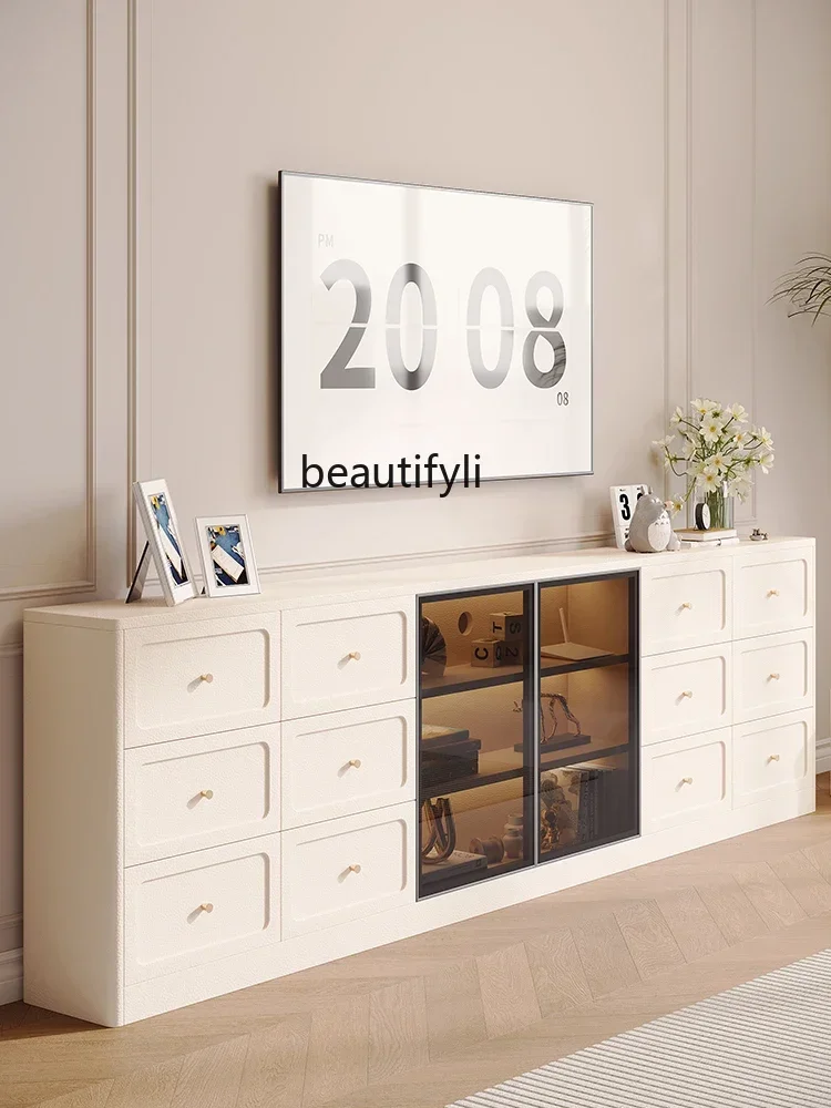 lt High Floor TV Cabinet Chest of Drawers Combination Glass TV Stand Simple