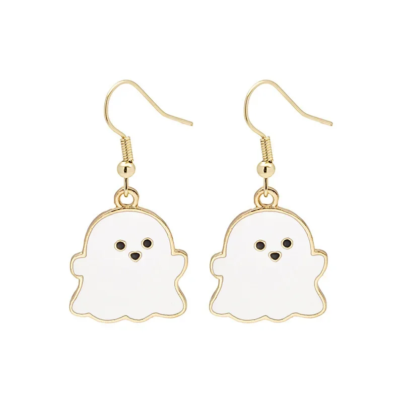 Halloween Little Ghosts Enamel Pendant Earring for Women Funny White Black Color Cute Terrifying Quirky Christmas Jewelry Gift
