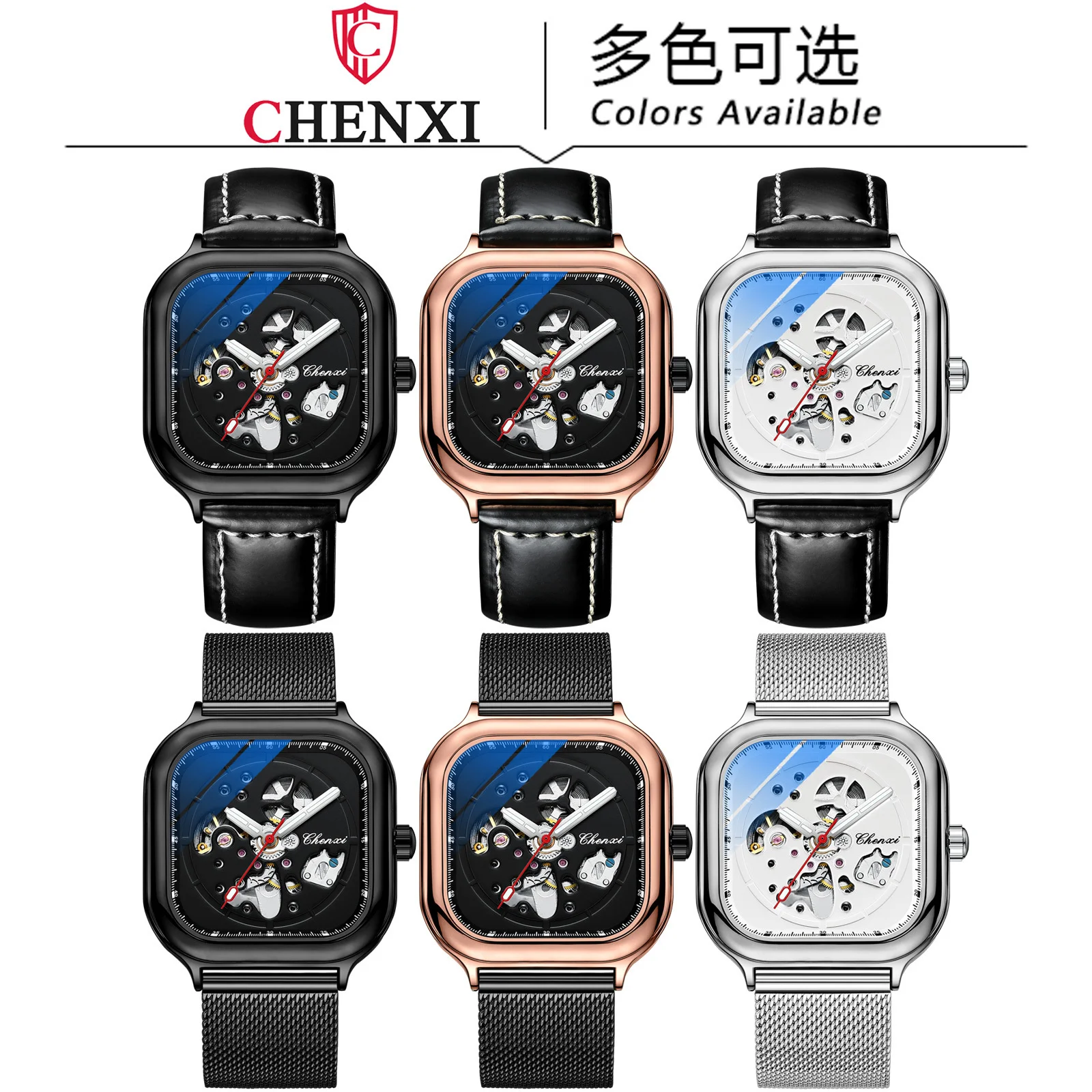 Chenxi-Reloj de malla de cuero inoxidable Kwai para hombre, accesorio masculino de pulsera resistente al agua, mecanismo mecánico en vivo rápido, 8840