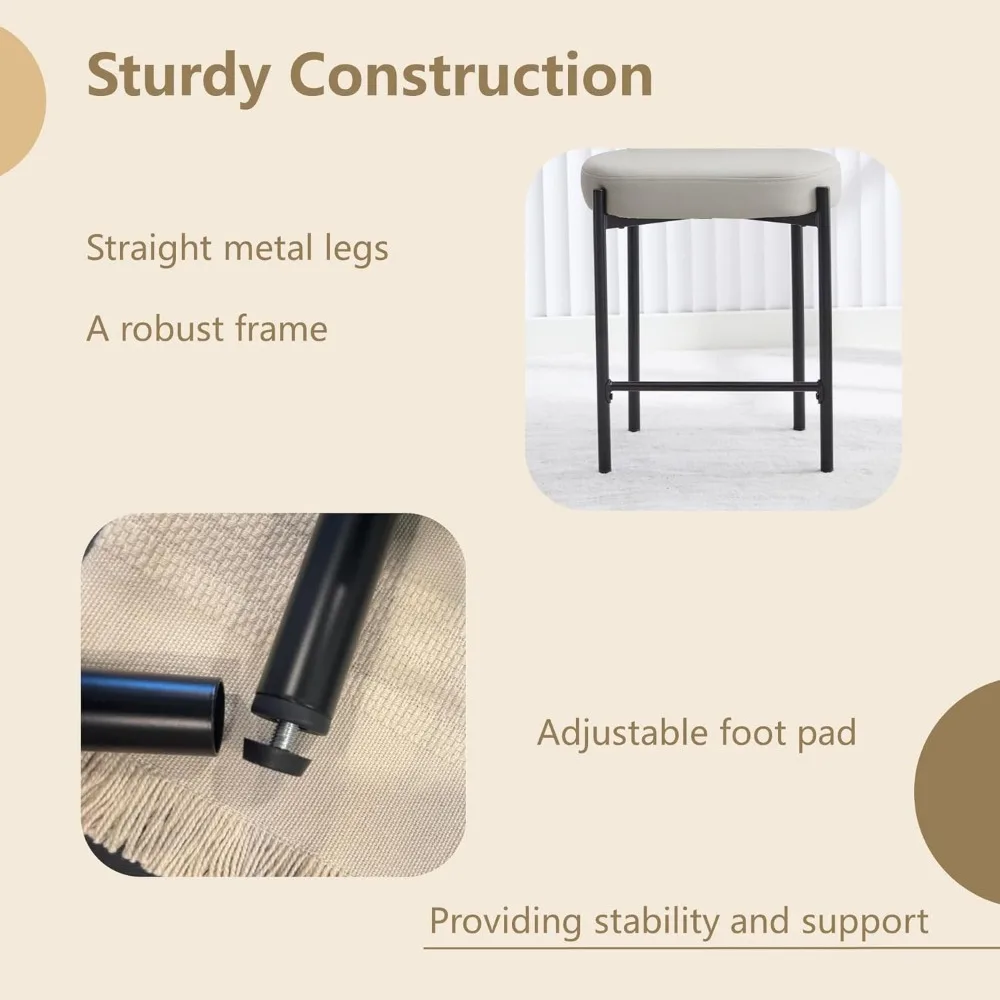 Kursi Bar Counter Height Set 3, Kursi Bar Kulit Imitasi 24 ''dengan Punggung, Kursi Bar Modern Abad Pertengahan untuk Pulau Dapur