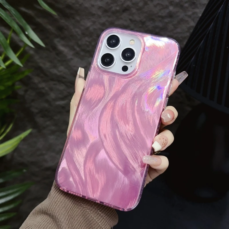 Luxury Gilt Feather Laser Phone Case For Iphone 11 Colorful Gradient Back Cover