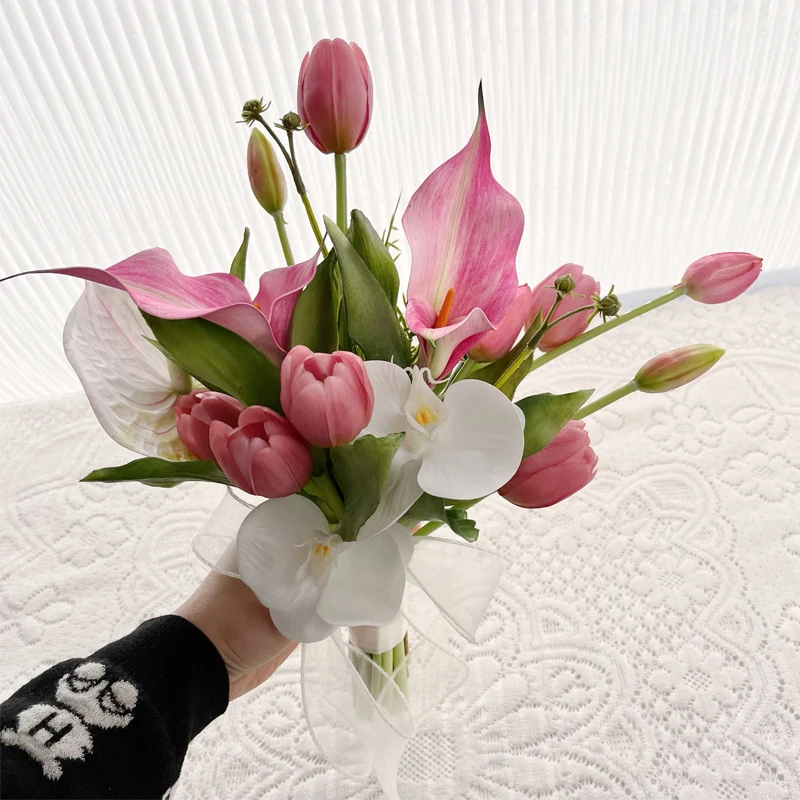 

Корейские искусственные цветы тюльпаны, маленькие, прозрачные, приятные на ощупь, для уличных свадеб, фотосессий, сертифицированные, для ручного использования