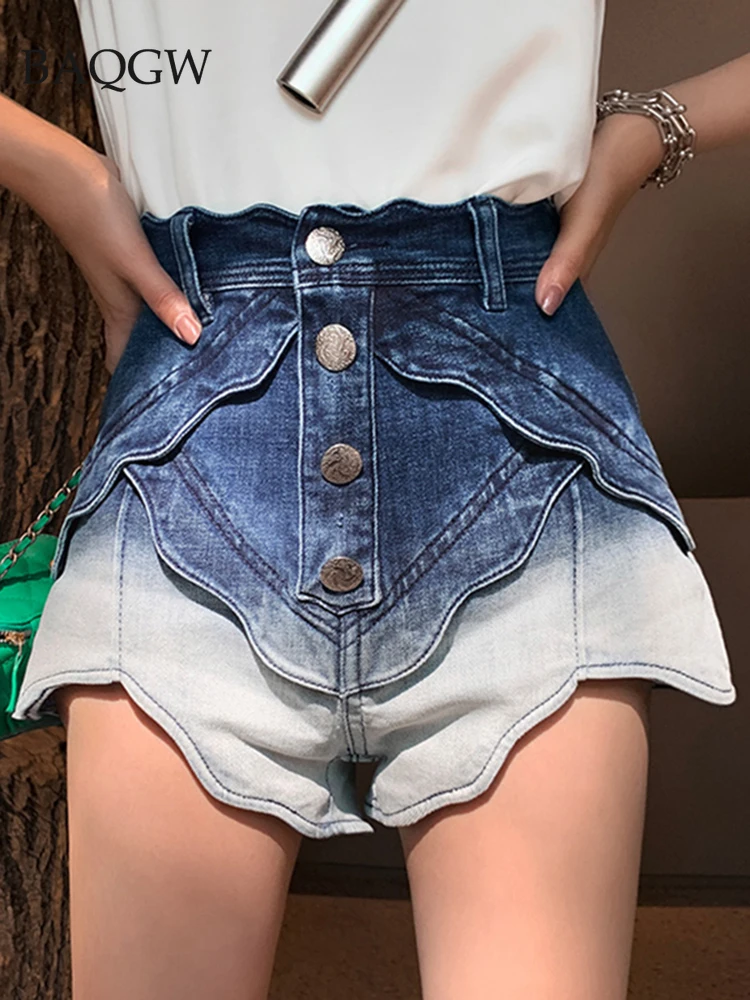 

Casual Patchwork Irregualr Color Block Design Short Pants for Women High Waist Streetwear Shorts Female Summer Fashion New