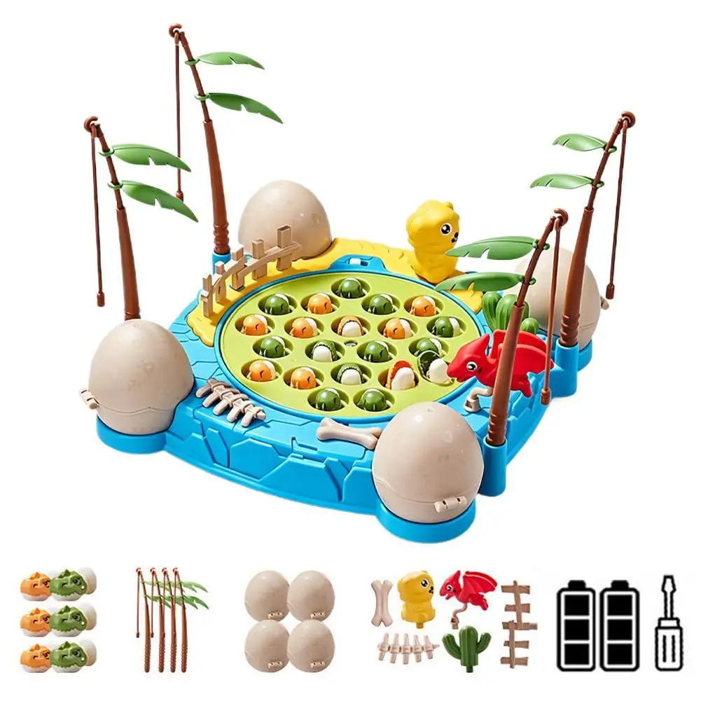 Magnetic Dinosaur Fishing Game Toy Rotating Board Interactive Family Game Multiplayer Fishing Playset Motor Skill EducationalToy