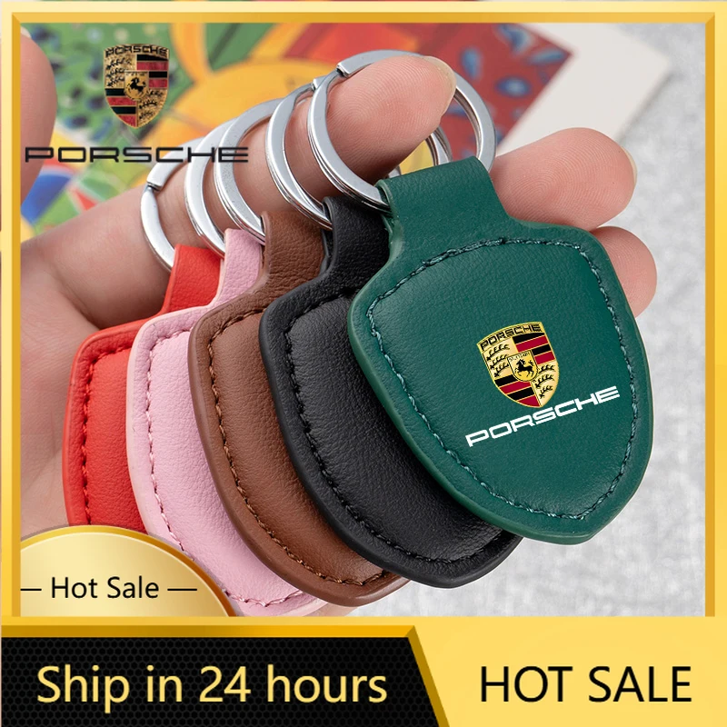 

For Porsche Cayenne Panamera Macan 911 Leather Car Emblem Key Chain Ring Holder For Porsche 918 911 718 Taycan Panamera Cayenne