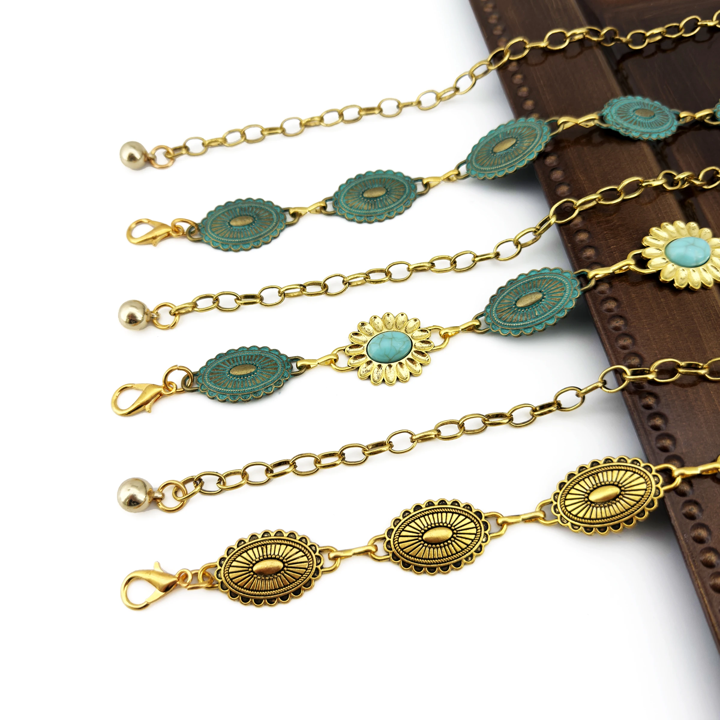 1pc Bohemian Retro Style Novelty Oval Floral Pattern Y2K Women's Alloy Waist Belt, Versatile Dress Trendyories